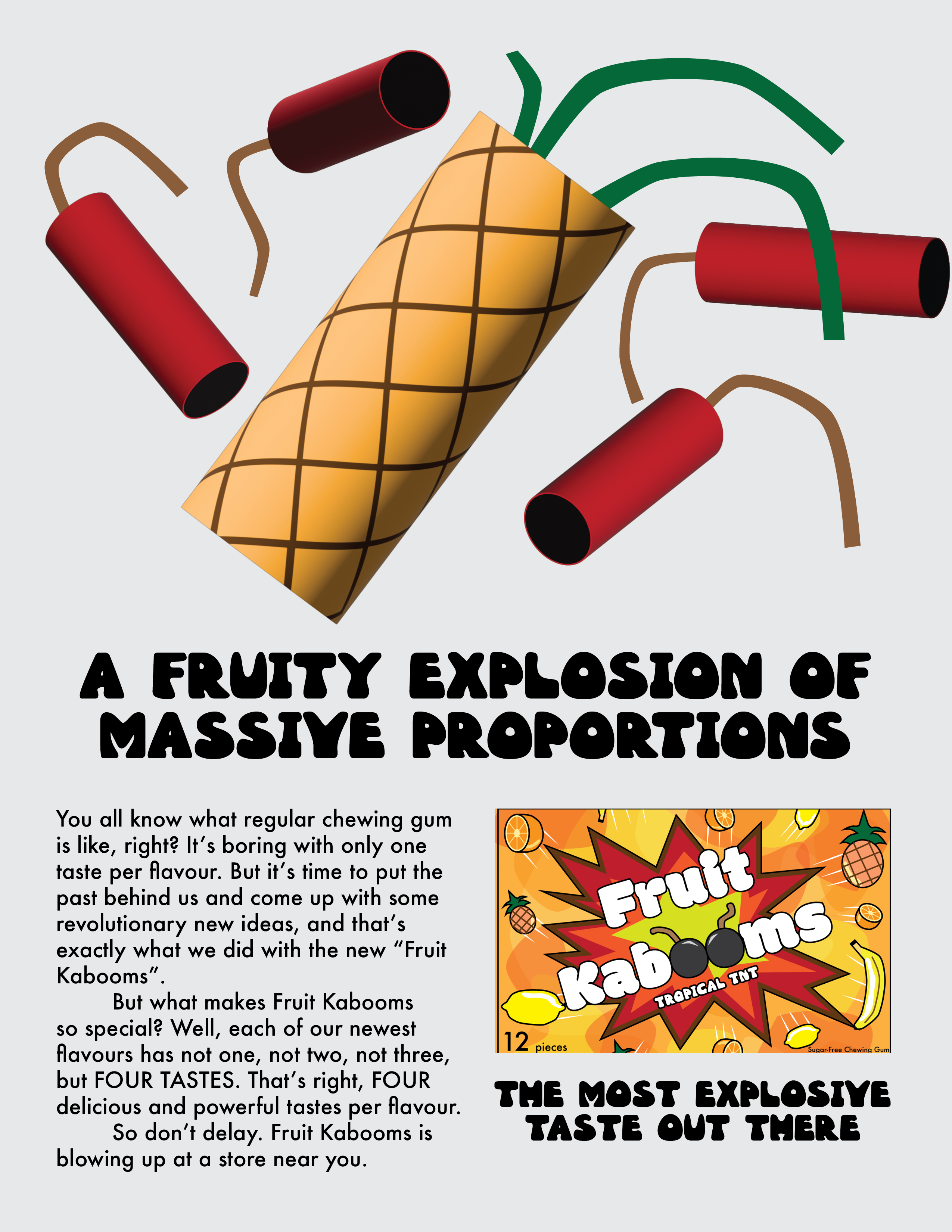 A comic book advertisement for Fruit Kabooms.